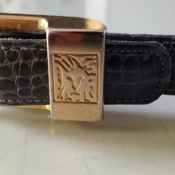 'ANNE KLEIN' Mid Grey Patent Leather Belt Size S Faux Reptile - Picture 8 of 9